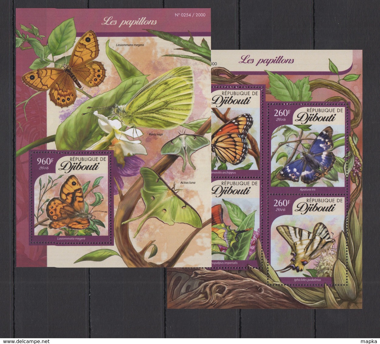 DJ113 2016 DJIBOUTI FLORA & FAUNA BUTTERFLIES LES PAPILLONS KB+BL MNH - Schmetterlinge