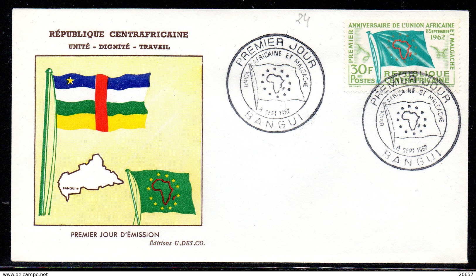 CENTRAFRIQUE 0024 Fdc Bangui , OUA UAM  , Drapeau - Andere & Zonder Classificatie