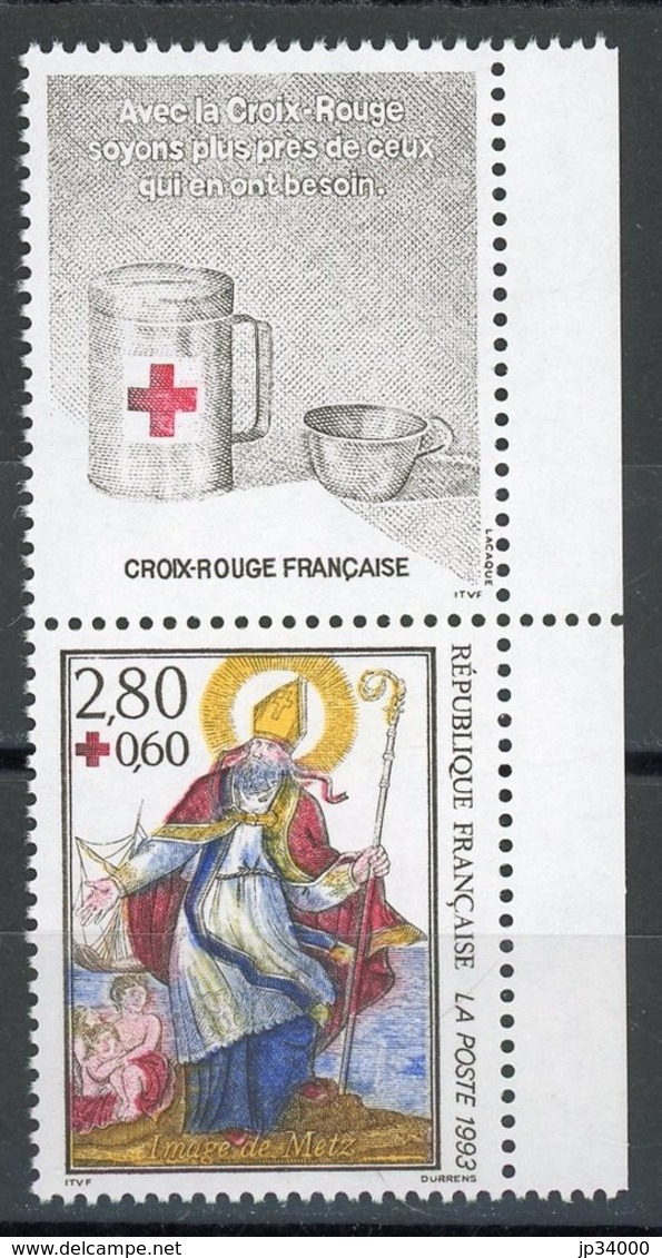 FRANCE 1993 CROIX ROUGE. Yvert N° 2853 Avec Logo Attenant Issu Du Carnet. (** Neuf Sans Charnière. MNH) - Neufs