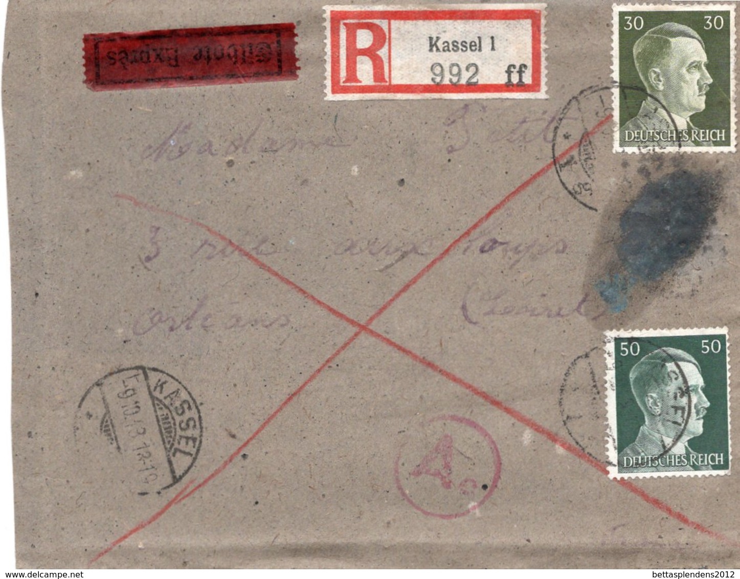 LAC 1943 - Recommandé Et Cachet KASSEL Sur Timbres Hitler YT 718 & 720 - Griffe Censure Ae - Covers & Documents