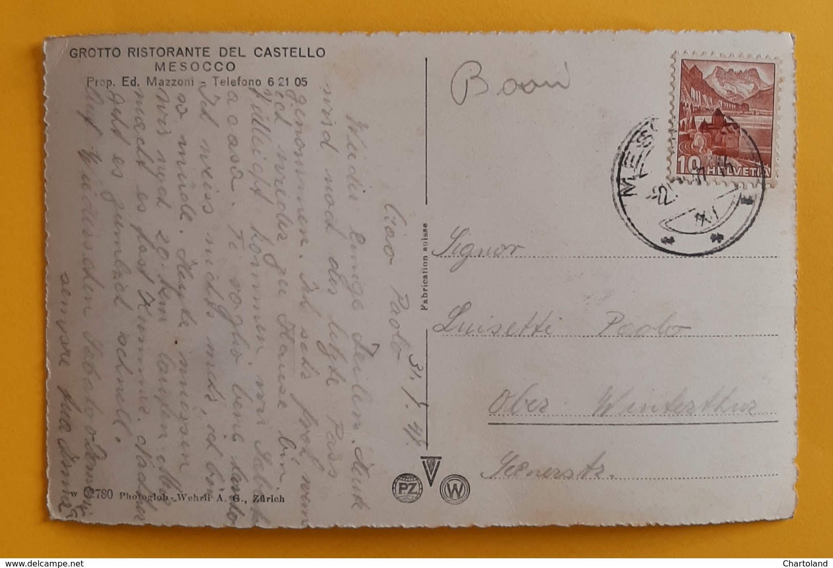 Cartolina Mesocco - Castello - 1947 - Non Classificati