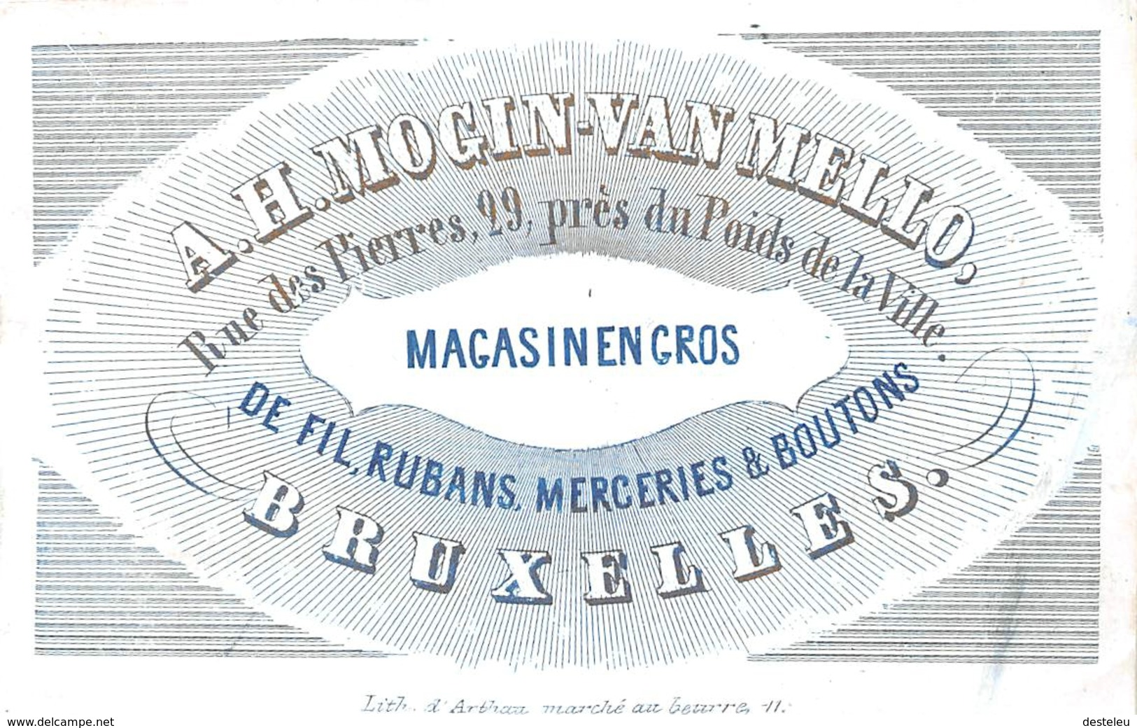 Porceleinkaart  - A.H. Mogin-Van Mello - De Fil Rubans Mrceries & Boutons - Brussel - Bruxelles - 10x6 Cm - Petits Métiers