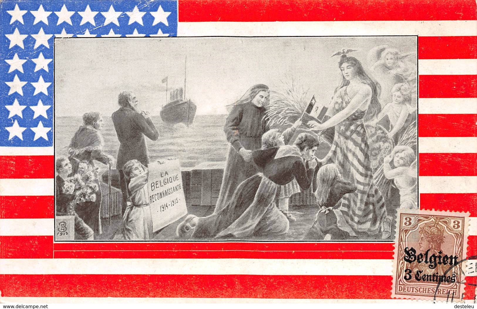 La Belgique Reconnaissante 1914-15 USA Flag - Guerre 1914-18