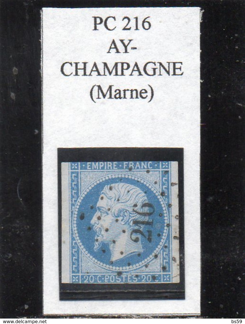 Marne - N° 14A (déf) Obl PC 216 Ay-Champagne - 1853-1860 Napoléon III