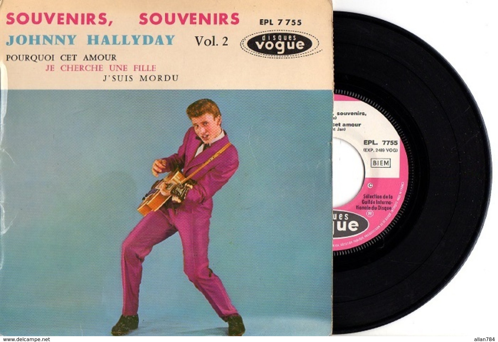 FRENCH EP JOHNNY HALLYDAY - 1960 VOGUE EPL 7755 - SOUVENIRS SOUVENIRS + 3 - TB ETAT - SPECIAL GUILDE INTERNAT DU DISQUE - Rock