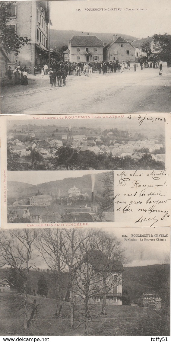 3 CPA:ROUGEMONT LE CHATEAU (90) SAINT NICOLAS NOUVEAU CHÂTEAU,USINES ERHARD ET VINCKLER,CONCERT MILITAIRE - Rougemont-le-Château