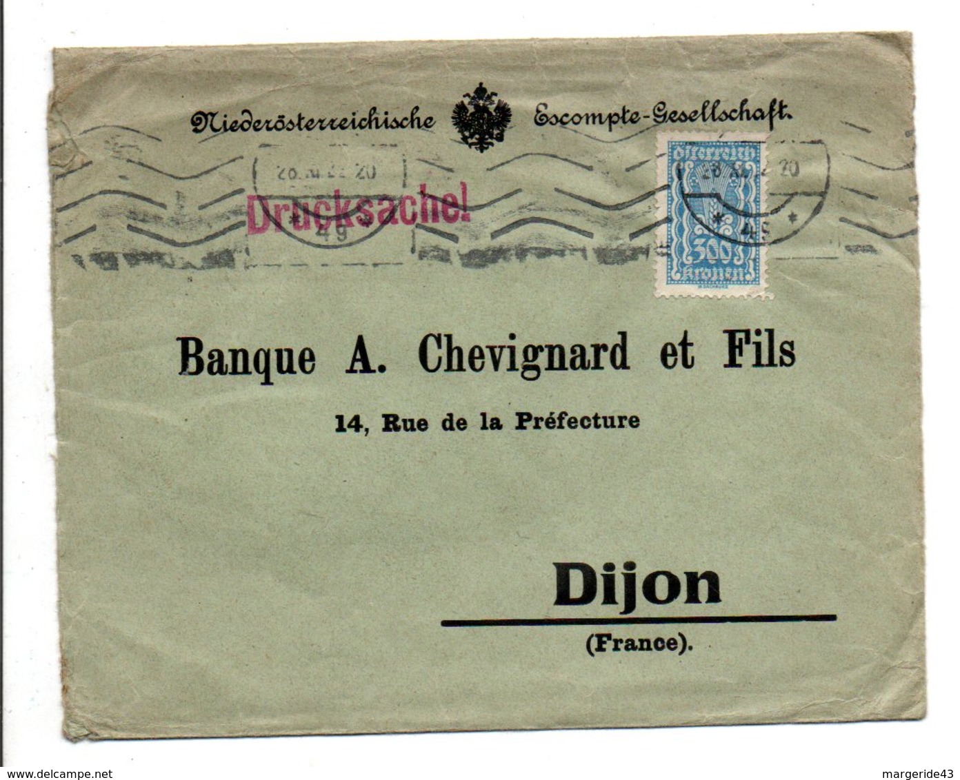 AUTRICHE LETTRE A EN TETE POUR LA FRANCE 1922 - Lettres & Documents