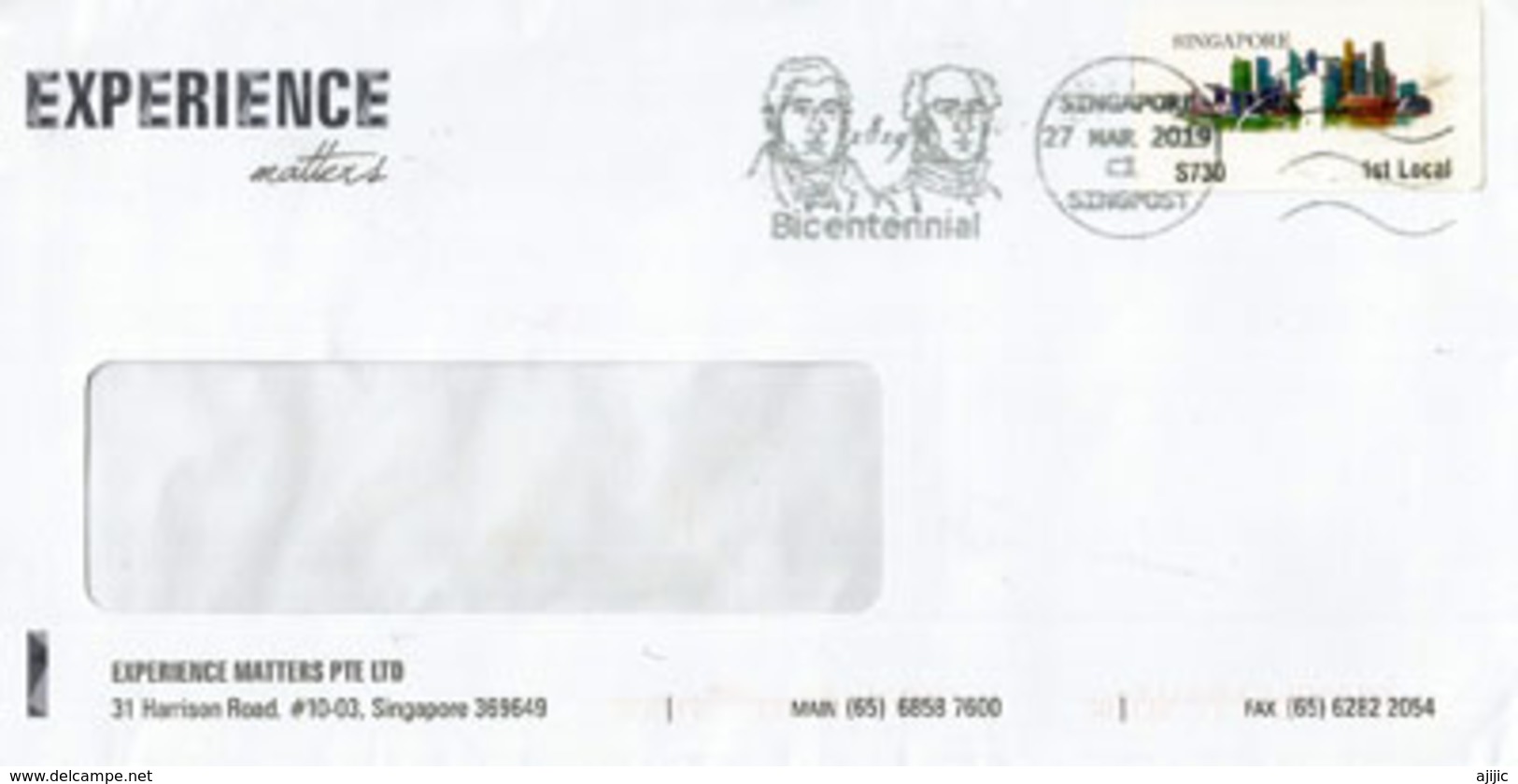 Singapore Bicentennial 1819-2019, On Letter From Experience Matters Pte. Singapore - Singapore (1959-...)