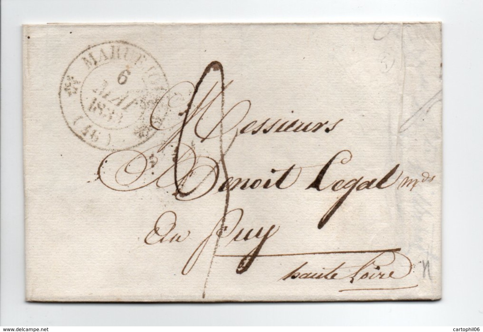 - Lettre MARUEJOLS (Gard) Pour LE PUY 6 MAI 1833 - Cachet Type 12, Avec Demi-fleurons - Taxe Manuscrite 3 Décimes - - 1801-1848: Precursores XIX