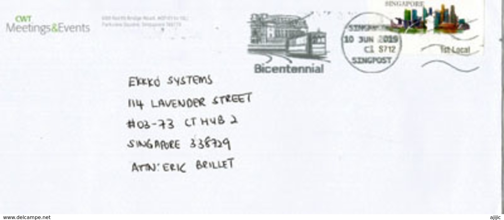 Tramway. Singapore Bicentennial 1819-2019, On Letter From CWT.Meeting & Events Pte. Singapore - Tramways