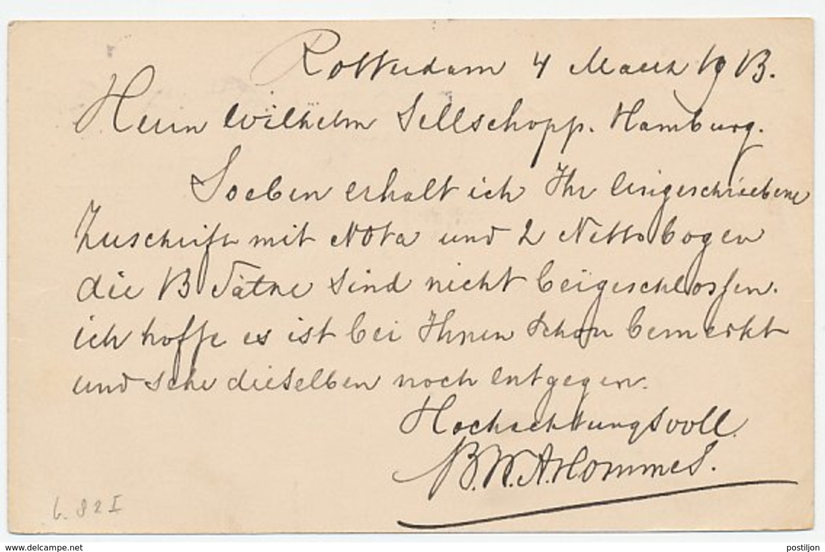 Briefkaart G. 82 I Rotterdam - Hamburg Duitsland 1913 - Postal Stationery