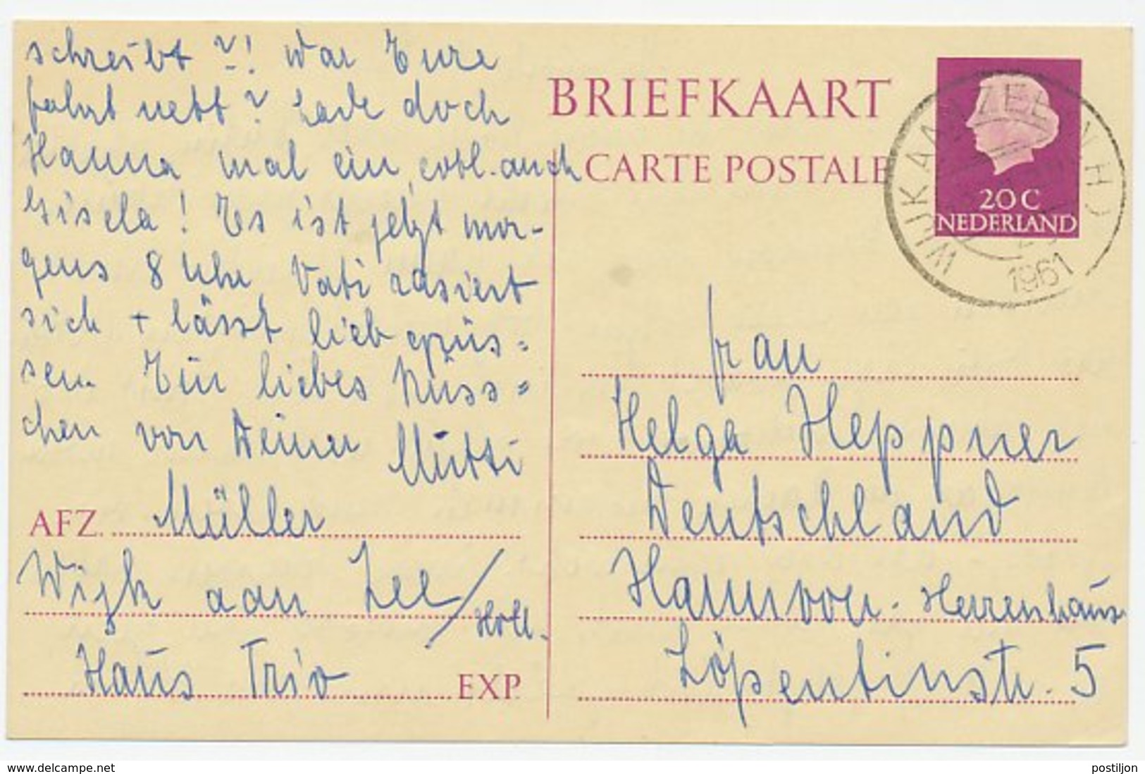 Briefkaart G. 327 Wijk Aan Zee - Hannover Duitsland 1961 - Postal Stationery