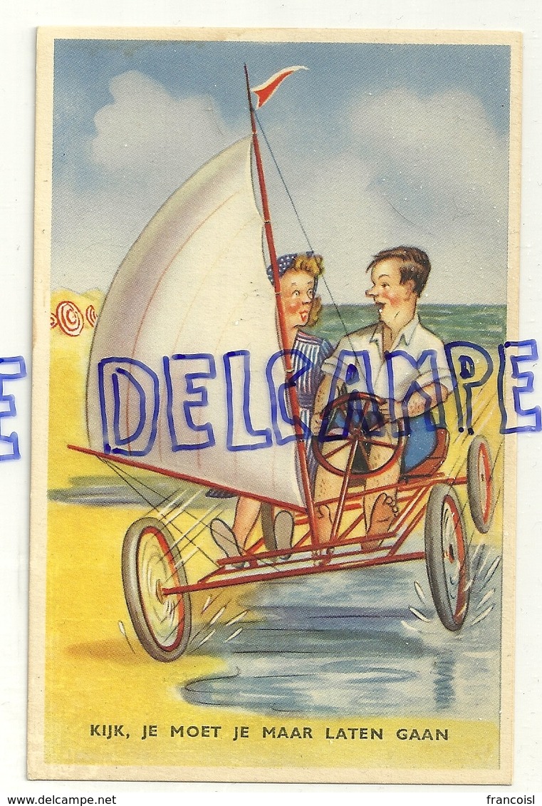 Humour. Couple, Surf à Voile Sur La Plage. Kijk, Je Moet Je Maar Laten Gaan.  Coloprint 587 - Humour