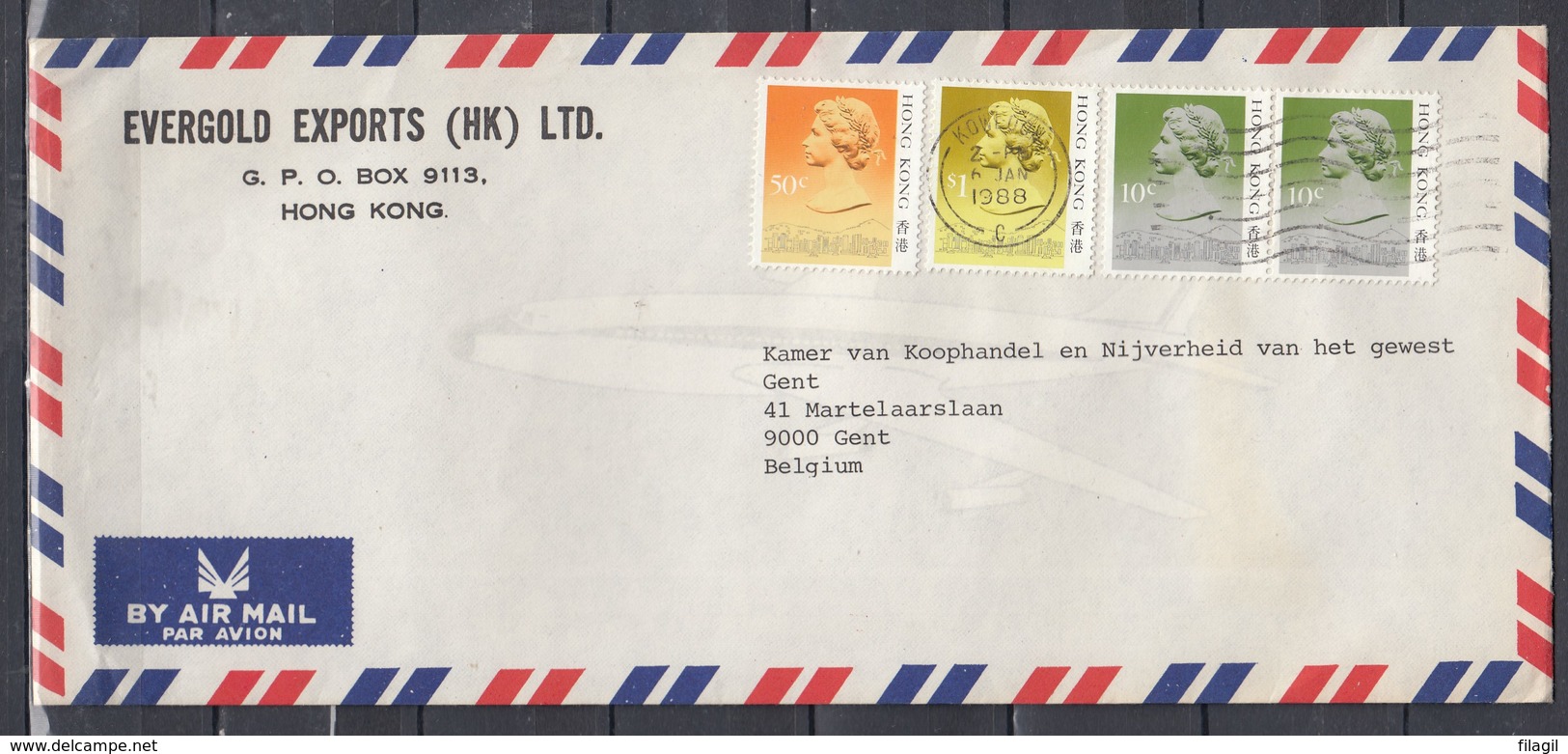 Brief Van Evergold Exports Hong Kong Naar Gent (Belgie) - Cartas & Documentos