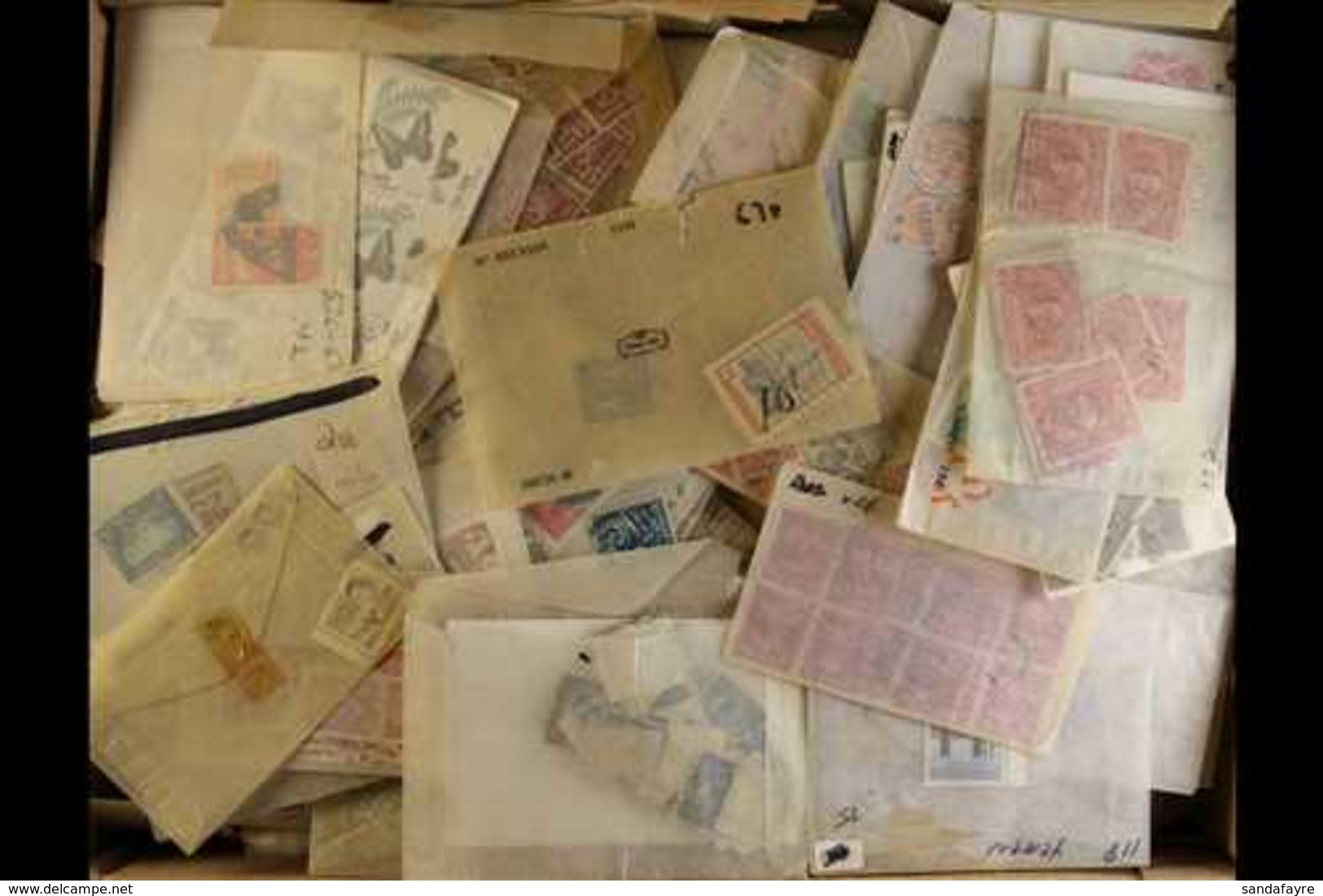 SORTER CARTON  STUFFED WITH STAMPS IN PACKETS - An Unchecked, Unsorted Mint & Used, World Assortment In Glassine Envelop - Other & Unclassified