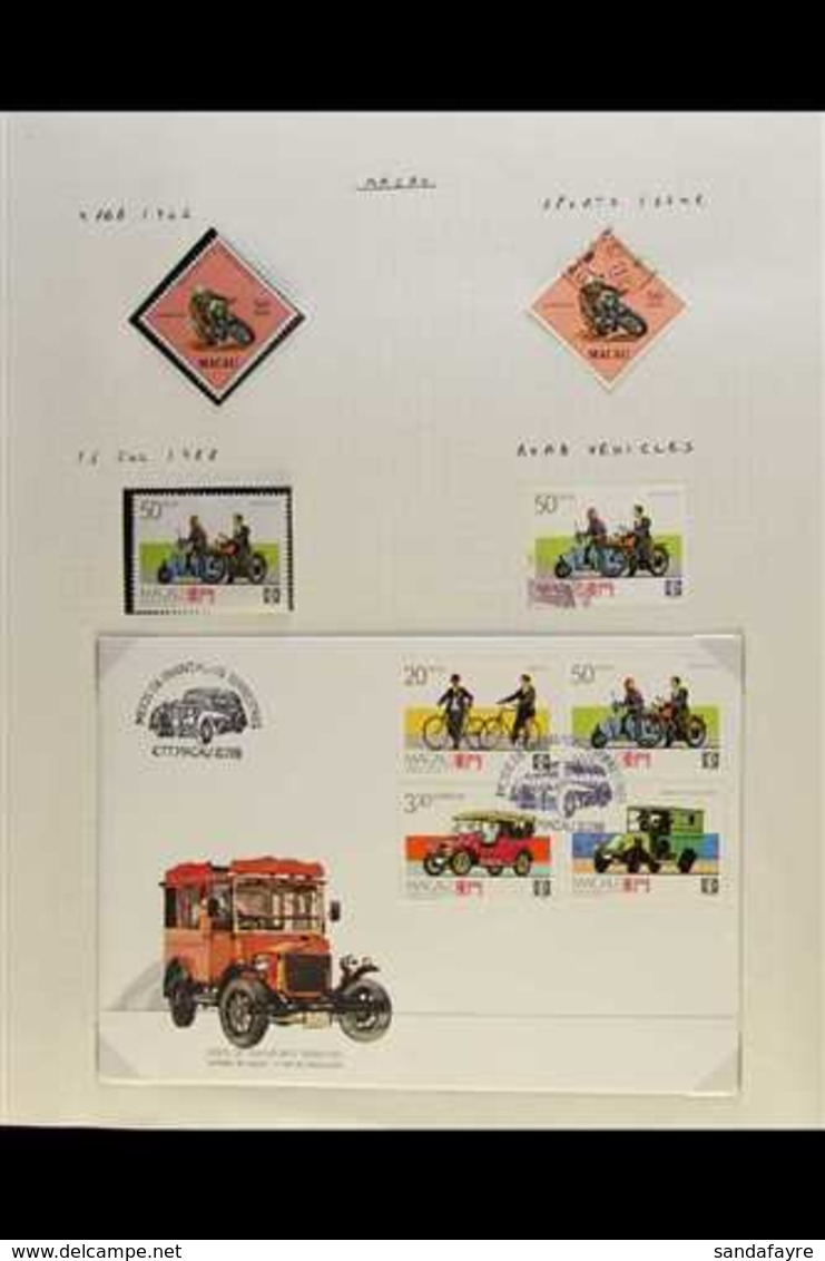 MOTORCYCLES ON STAMPS  MACAU 1962-2013 Fine Thematic Collection Of Single Stamps Or Sets (mostly Never Hinged Mint Or Fi - Ohne Zuordnung