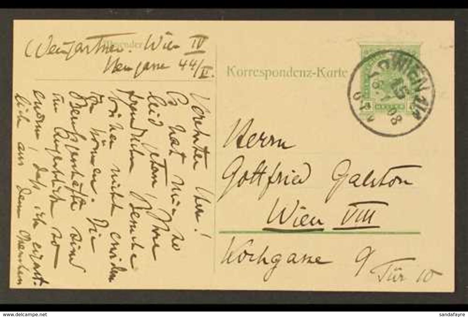 MUSIC  FELIX VON WEINGARTNER. 1908 (15 Jan) Austrian 5h Postal Card Posted Locally Within Vienna, Addressed With Message - Zonder Classificatie