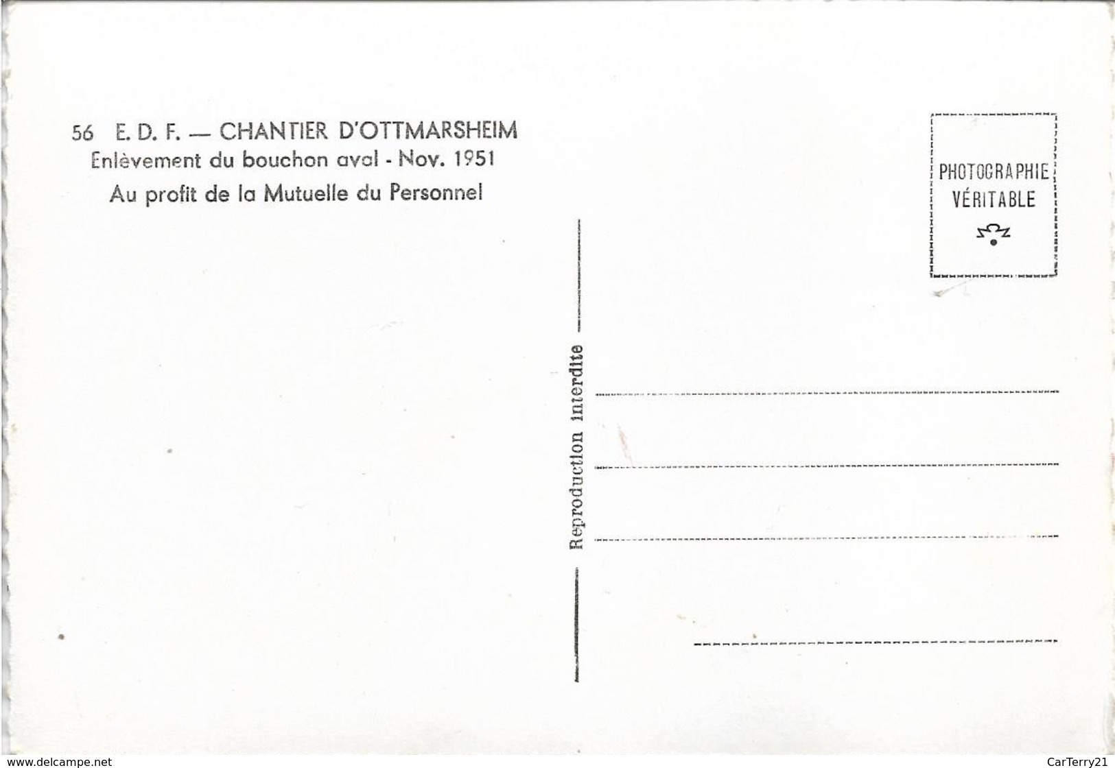 CPSM. OTTMARSHEIM. CHANTIER E.D.F. ENLEVEMENT DU BOUCHON AVAL. 1951. - Ottmarsheim