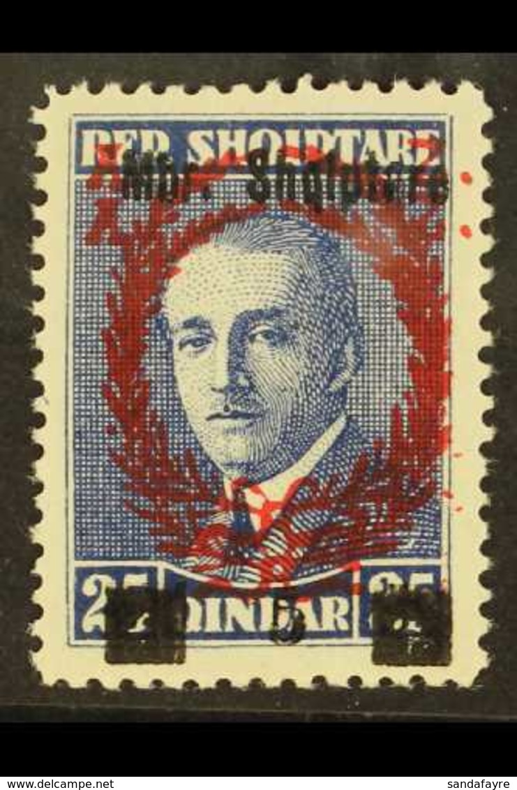 1929  "5" On 25q Deep Blue With DOUBLE OVERPRINT Variety, SG 260b (Michel 200 Var), Very Fine Mint. For More Images, Ple - Albanien