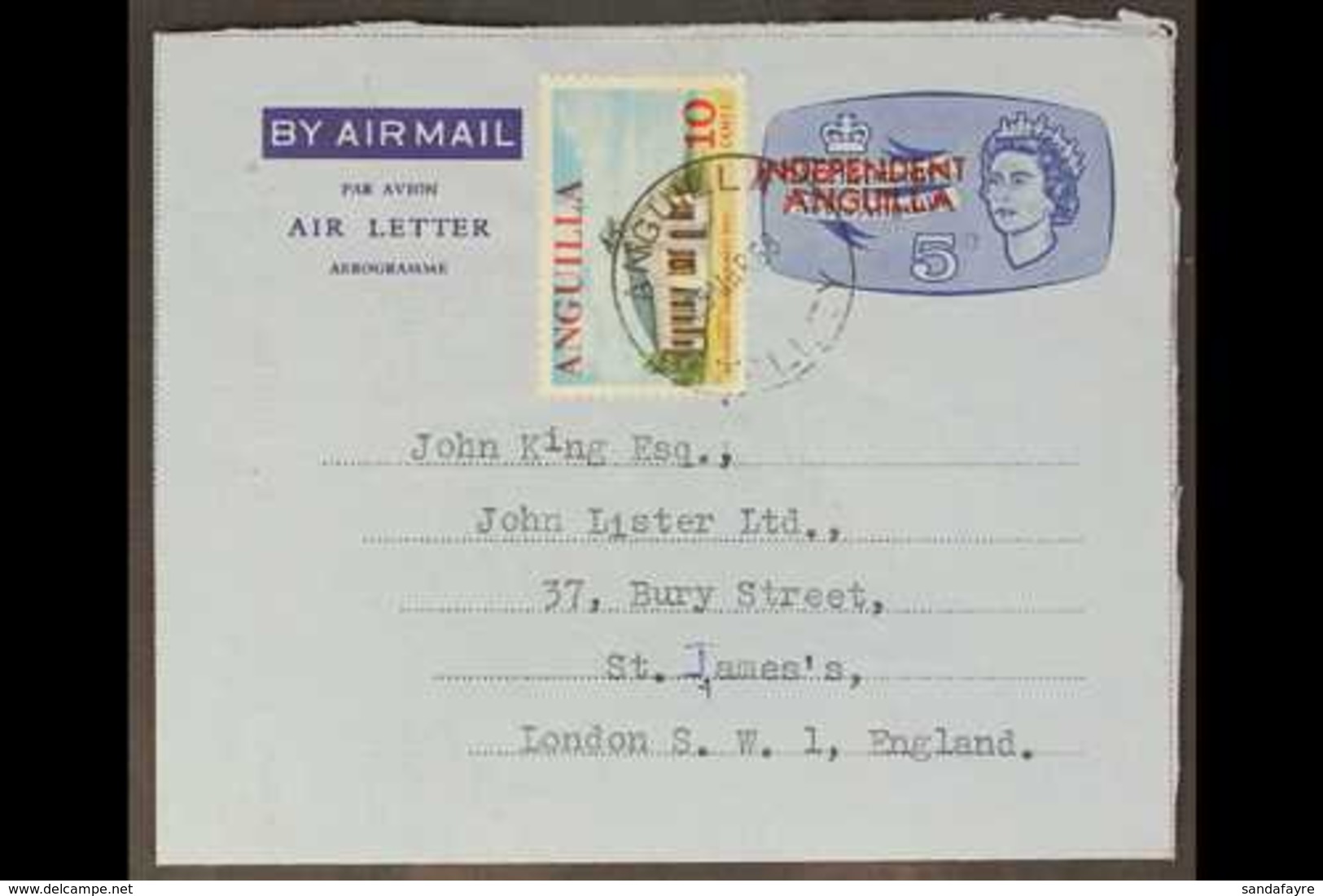 1968 USED AIR LETTER.  A Scarce, Uprated Air Letter To London (25th March 1968) With Philatelic Content, One Of Only 100 - Anguilla (1968-...)