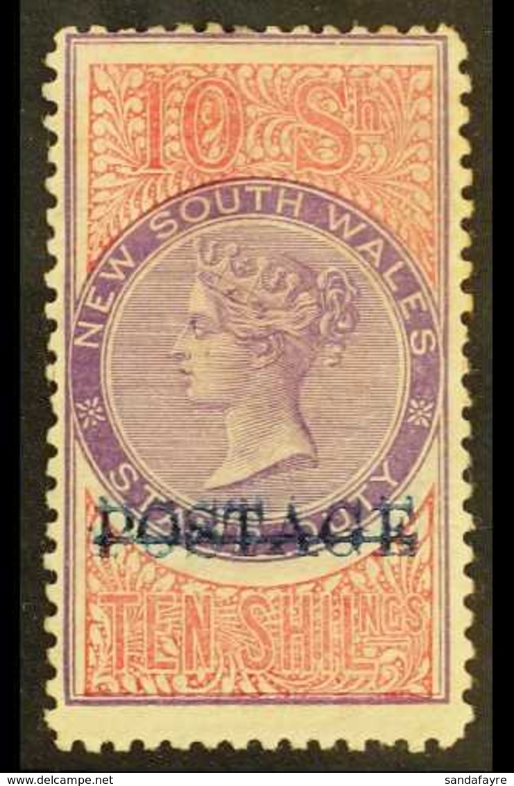 NEW SOUTH WALES  1885 10s Mauve And Claret Perf 12 X 11 With Blue "POSTAGE" Opt, SG 241c, Fine Mint. For More Images, Pl - Sonstige & Ohne Zuordnung