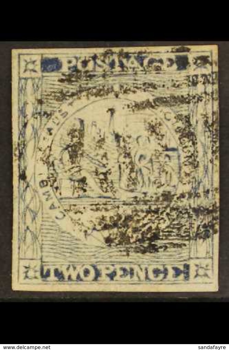 NEW SOUTH WALES  1851 2d Ultramarine Sydney View, Plate V, SG 36, Four Margins And Neat Barred Cancel. For More Images,  - Sonstige & Ohne Zuordnung