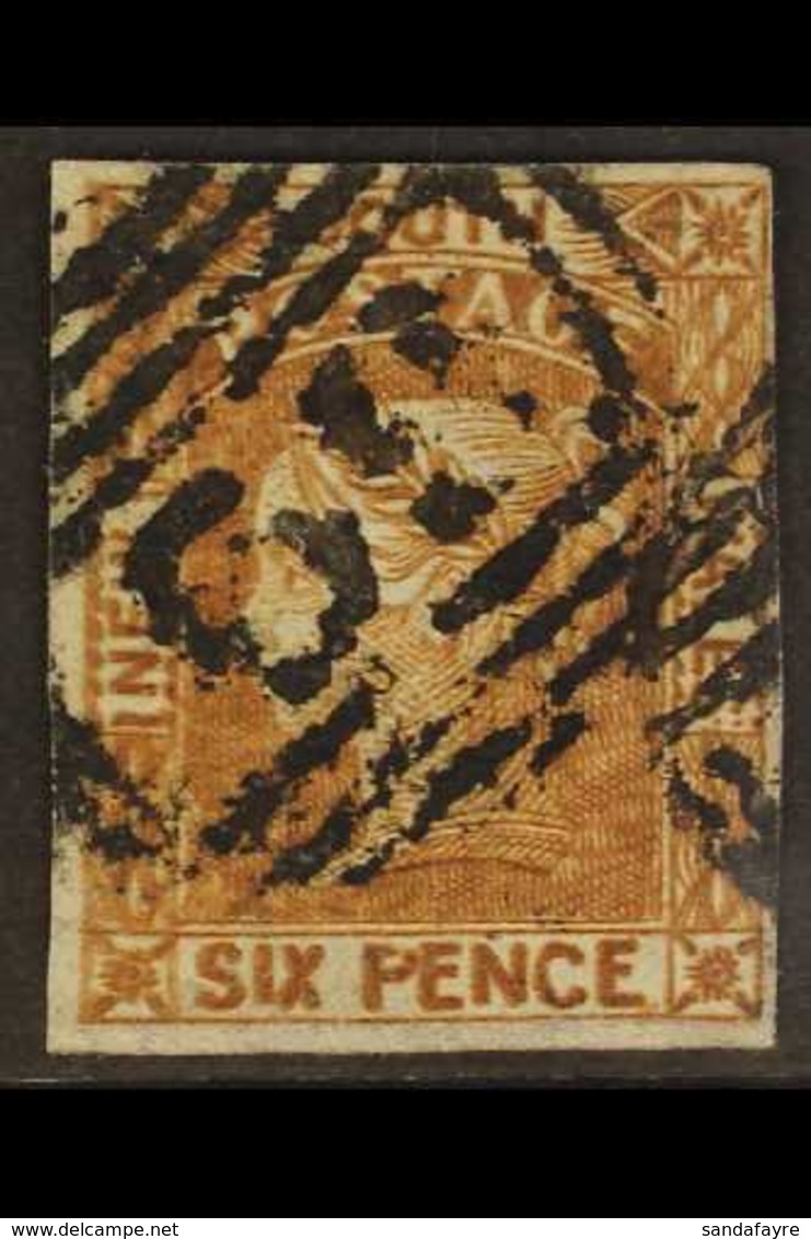 NEW SOUTH WALES  1852-53 6d Chocolate-brown Laureated, SG 75, Four Margins And Neat Numeral Cancel "58" (?) For More Ima - Sonstige & Ohne Zuordnung
