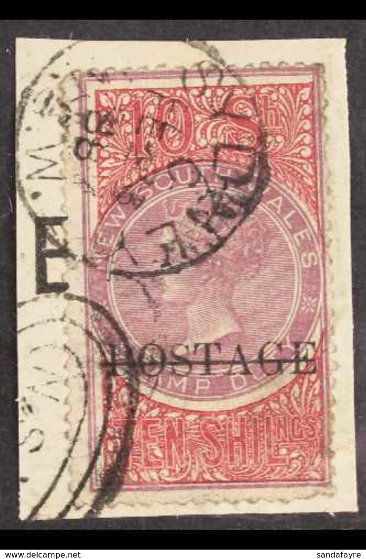 NEW SOUTH WALES  1885-86 5s Lilac & Claret "POSTAGE" Overprint In Black Perf 13, SG 239, Used On Piece Tied By Sydney Cd - Sonstige & Ohne Zuordnung