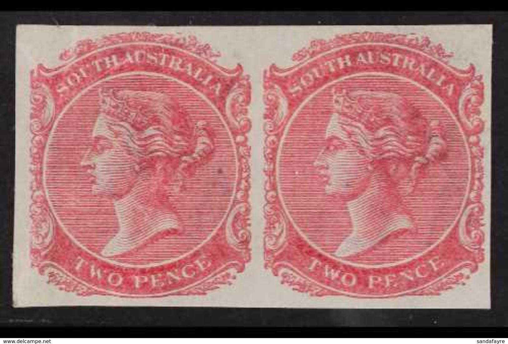 SOUTH AUSTRALIA  1876 2d IMPERF PLATE PROOF PAIR Printed In Rose On Watermarked Paper, Unused & Without Gum & Vertical C - Sonstige & Ohne Zuordnung