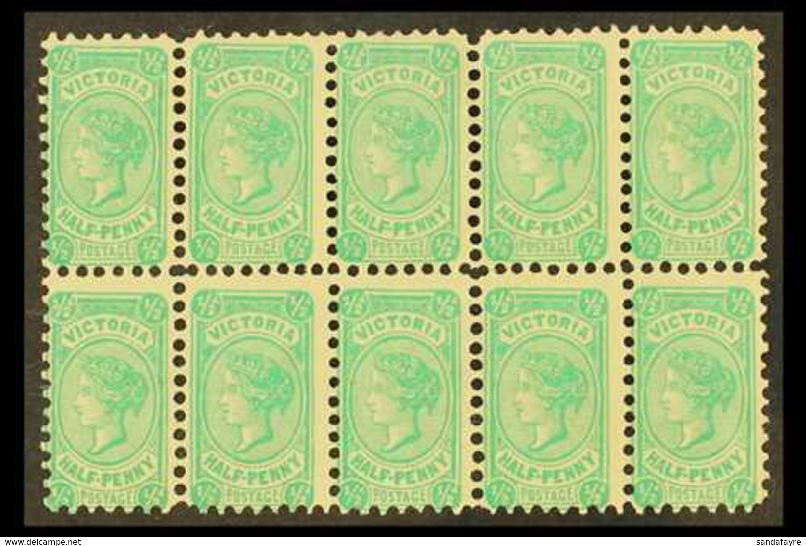 VICTORIA  1901-10 ½d Blue-green, Die I, Wmk Sideways, SG 384, Never Hinged Mint Block Of 10. For More Images, Please Vis - Sonstige & Ohne Zuordnung