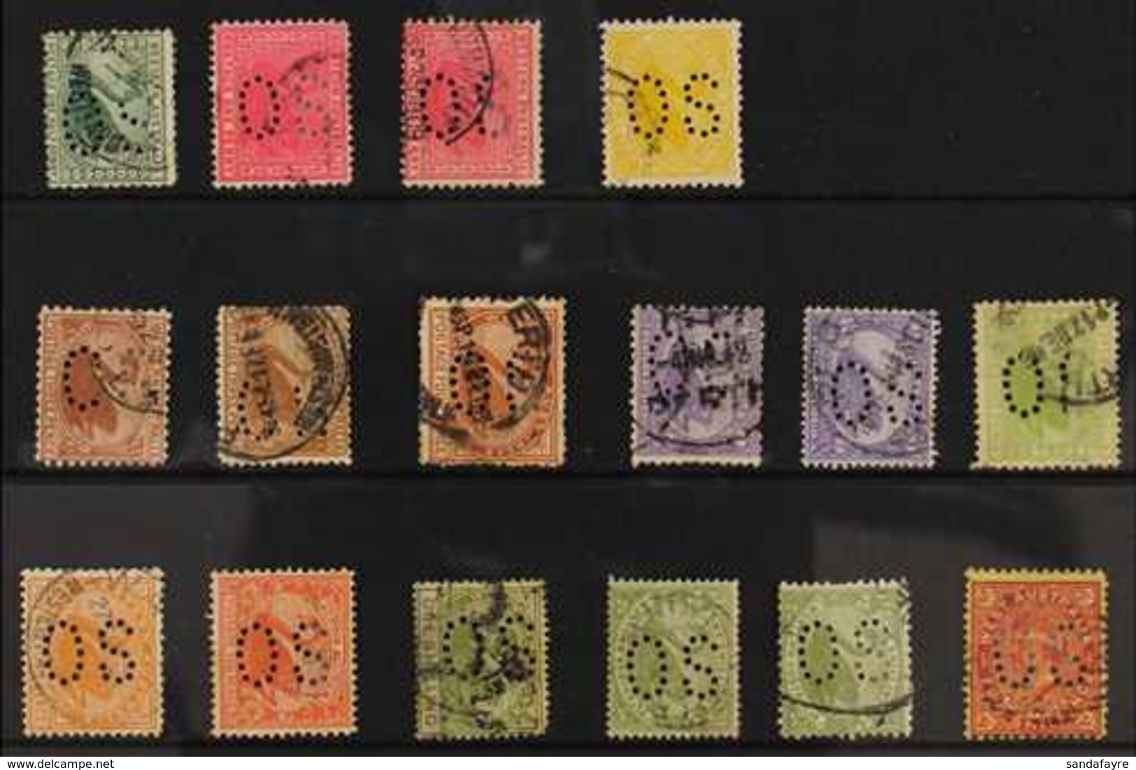 WESTERN AUSTRALIA  OFFICIALS. A Selection Of "OS" Punctured Official Perfins With Values To 2s. Interesting Group (16 St - Sonstige & Ohne Zuordnung