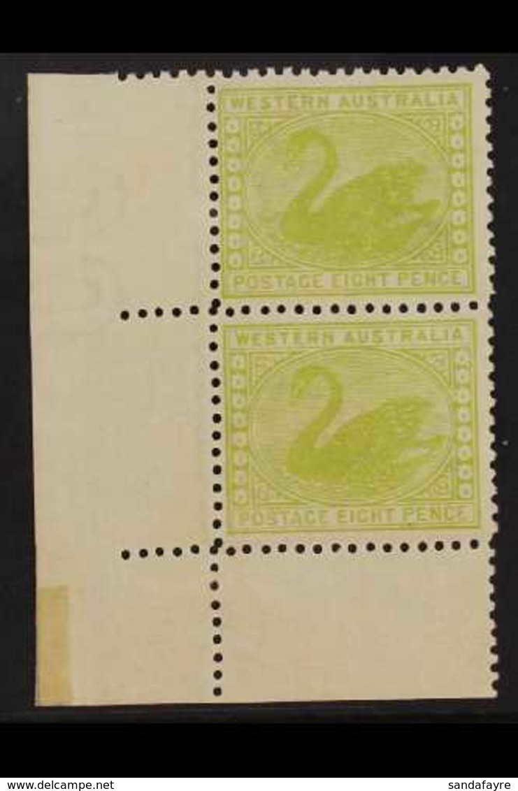 WESTERN AUSTRALIA  1902-11 8d Apple-green, Wmk V Over Crown, Vertical Corner Marginal Pair, SG 121, Never Hinged Mint Fo - Sonstige & Ohne Zuordnung