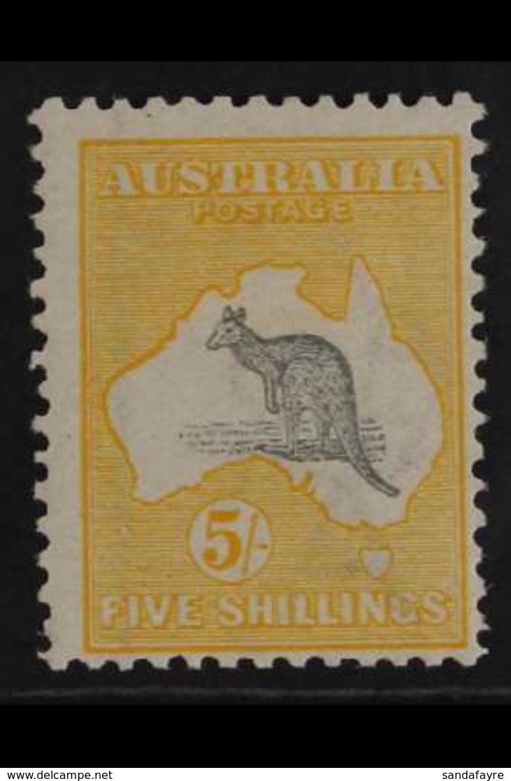 1913  5s Grey And Yellow, Wmk "Wide Crown", Kangaroo, SG 13, Fine And Fresh Mint. For More Images, Please Visit Http://w - Sonstige & Ohne Zuordnung