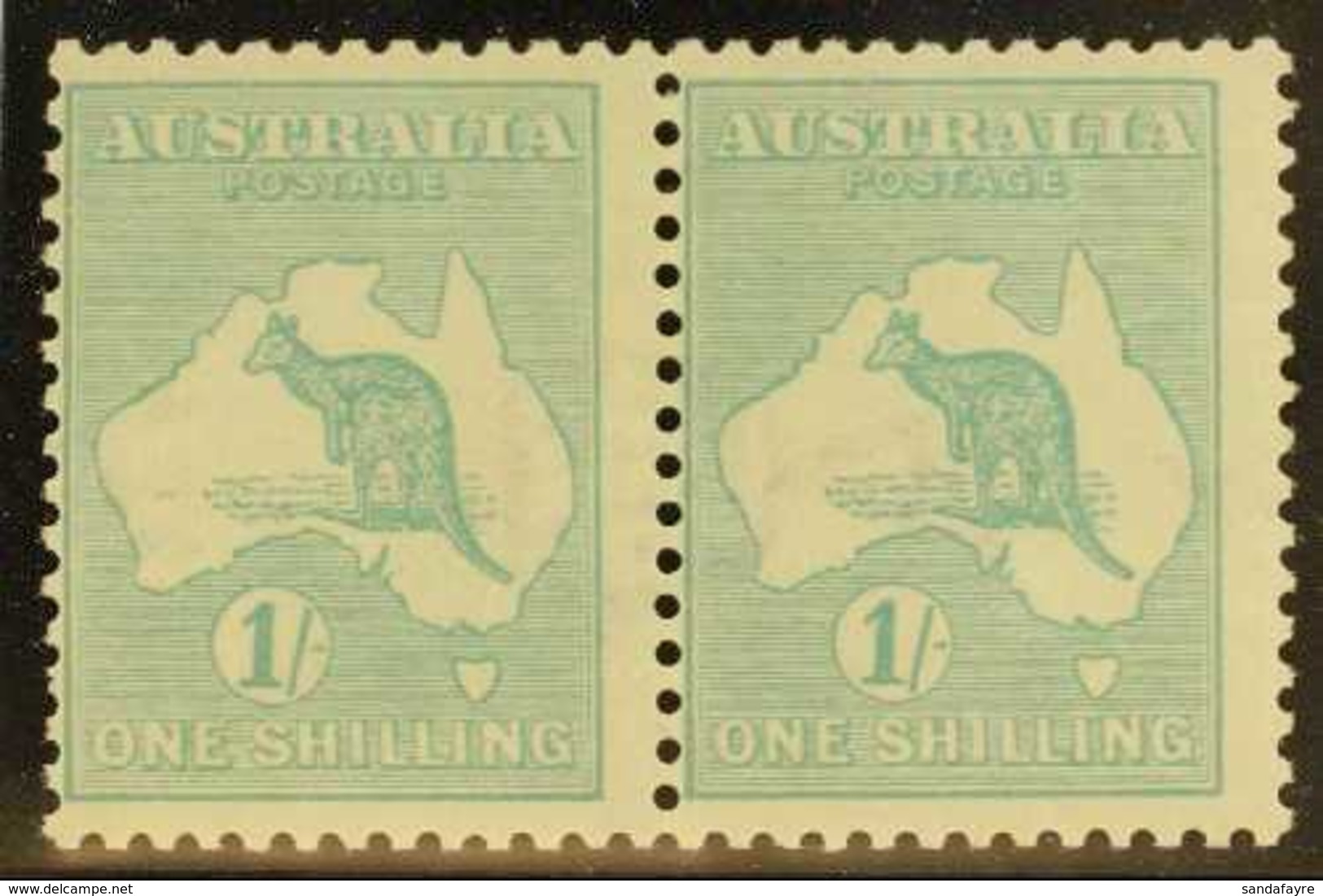 1915-27  1s Blue-green Roo, Die IIB, Watermark Sideways, SG 40ba (BW 33aa) Fine Mint Horiz Pair Which Nicely Shows A Ful - Sonstige & Ohne Zuordnung