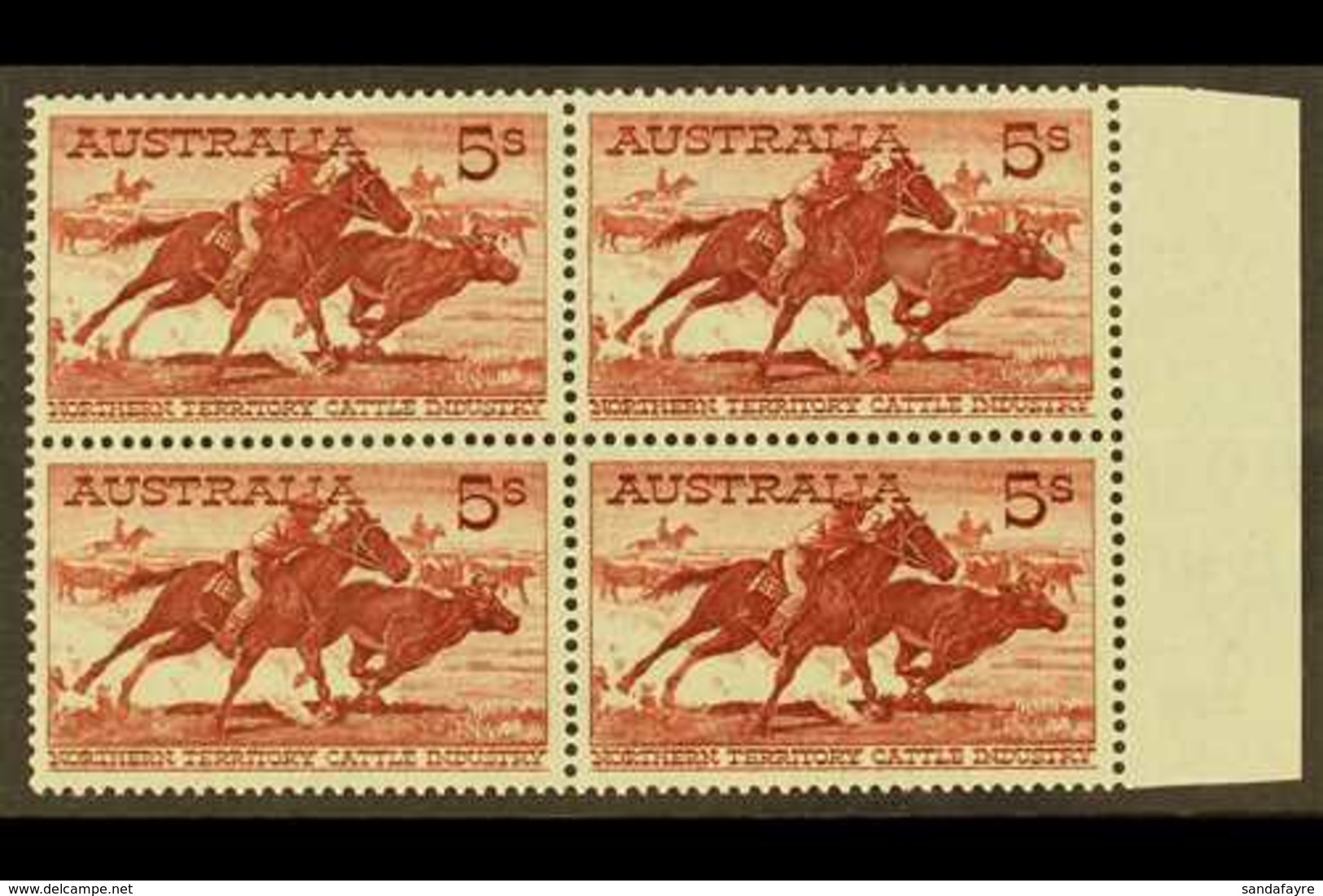 1959-64  5s Red Brown On White Paper, SG 327a, Never Hinged Mint Marginal Block Of 4 (1 Block Of 4) For More Images, Ple - Sonstige & Ohne Zuordnung