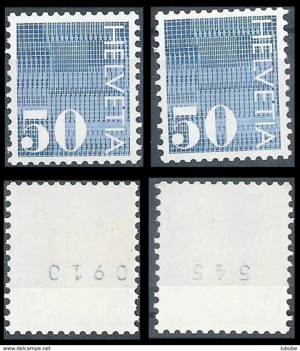 Ziffer 485RI, 50 Rp.blau  (rs Kontrollnummern - 2 Stück)        1970 - Rouleaux