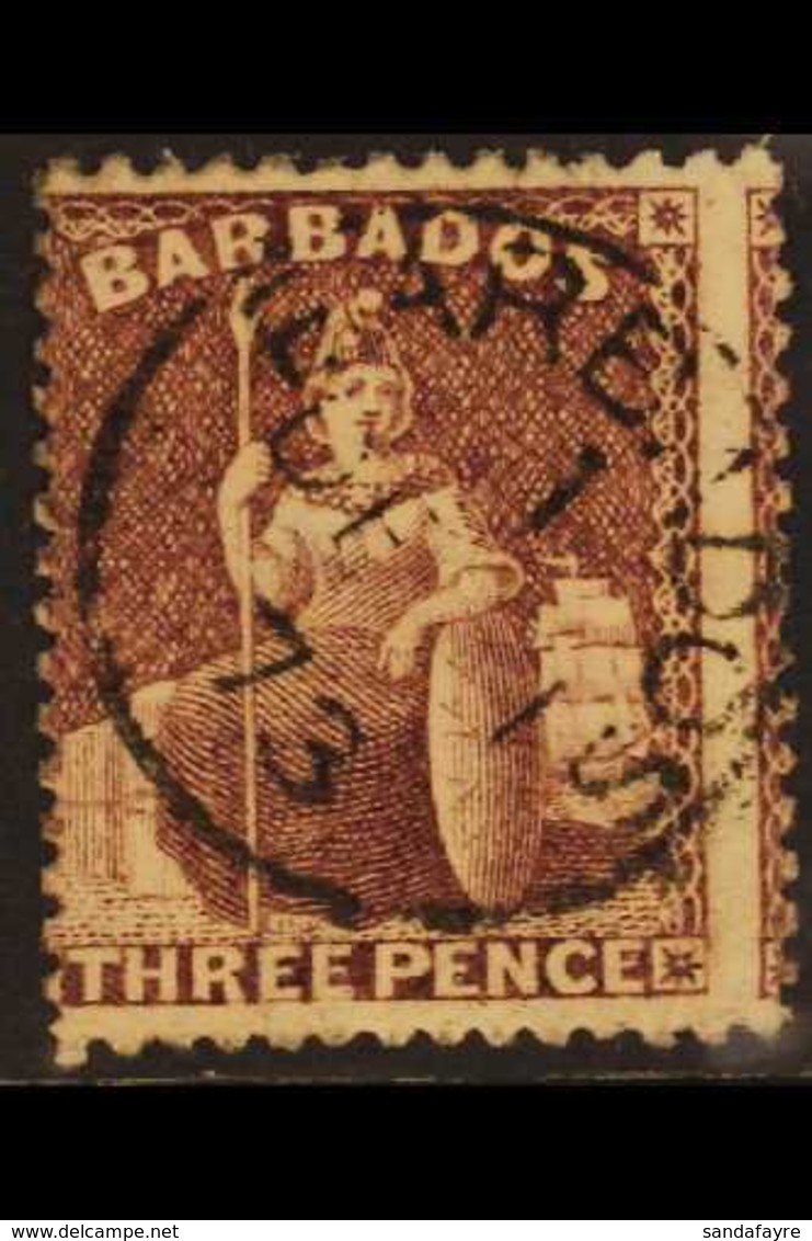 1873  3d Brown-purple Britanniia, SG 63, Neat 1873 Cds Used. For More Images, Please Visit Http://www.sandafayre.com/ite - Barbados (...-1966)