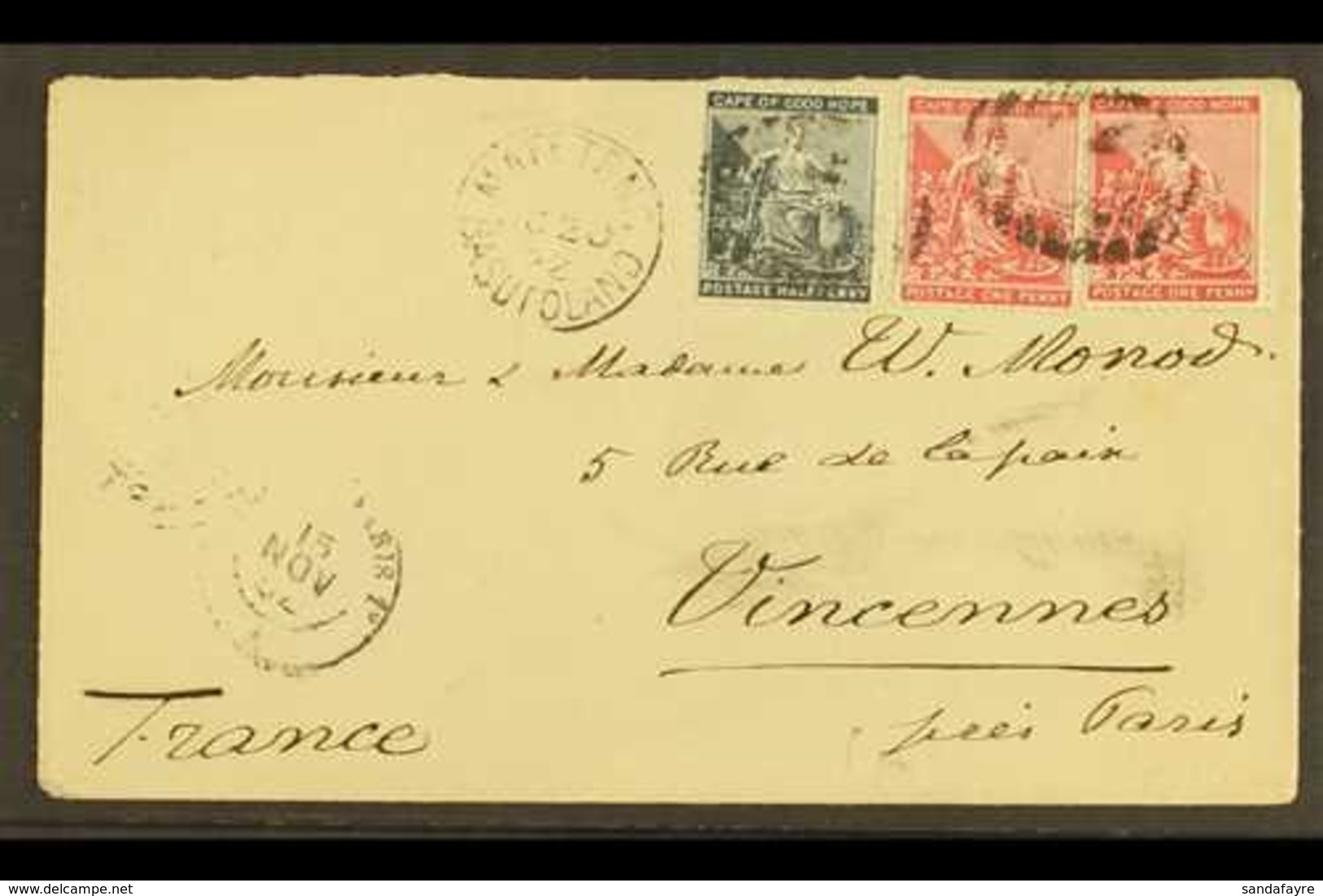 1892 MISSIONARY COVER  Superb Cover To Vincennes, France From The Paris Evangelical Missionary Society, Hermon, Basutola - Sonstige & Ohne Zuordnung