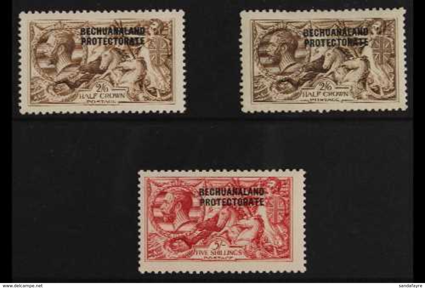 1916 - 1919  2s 6d Pale Brown, 2s 6d Sepia And 5s Bright Carmine, DeLaRue Seahorses, SG 85/7, Very Fine Mint. (3 Stamps) - Sonstige & Ohne Zuordnung