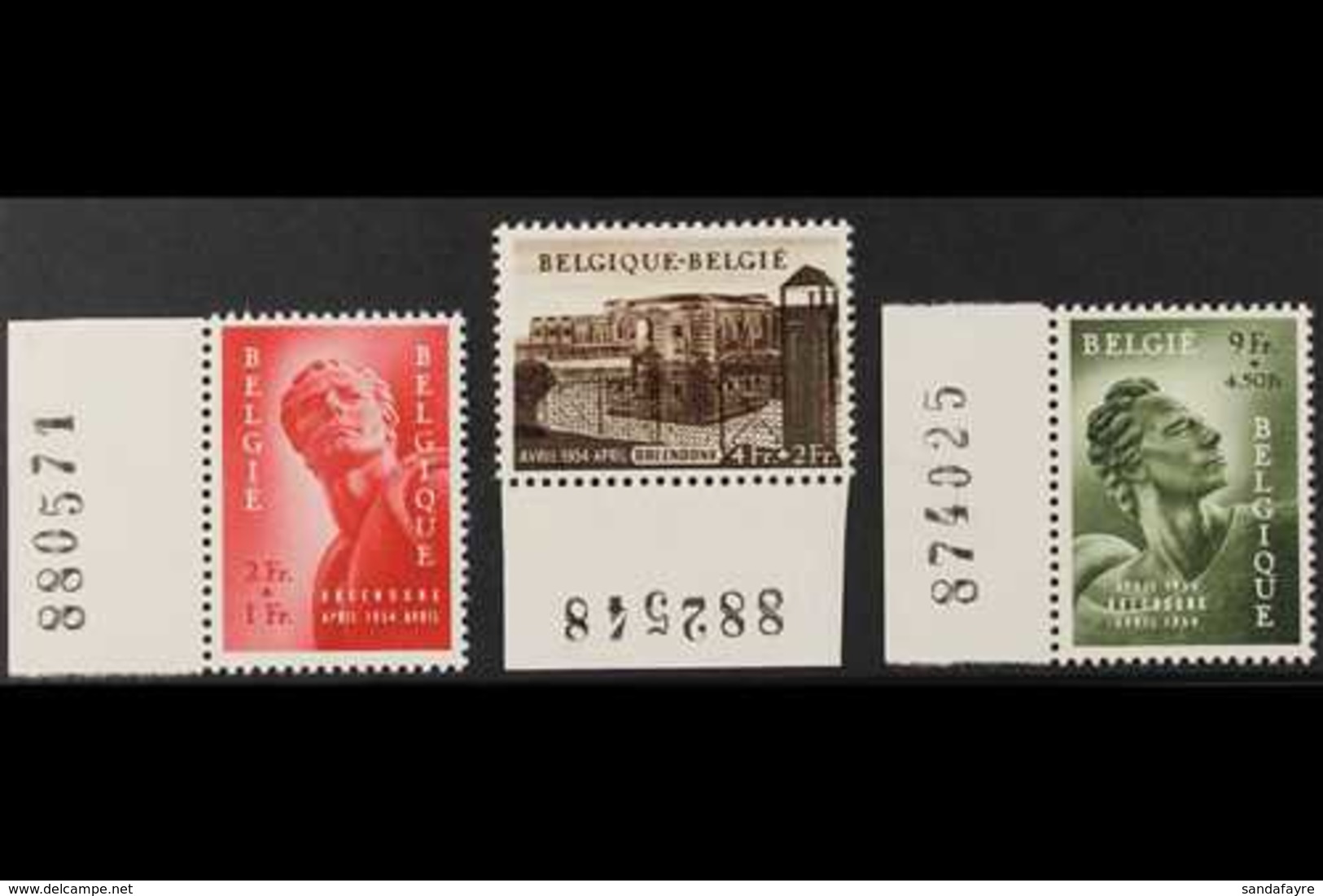 1954  Political Prisoners' National Monument Fund Set, Cob 943/45, SG 1531/33, Marginal Never Hinged Mint (3 Stamps) For - Sonstige & Ohne Zuordnung