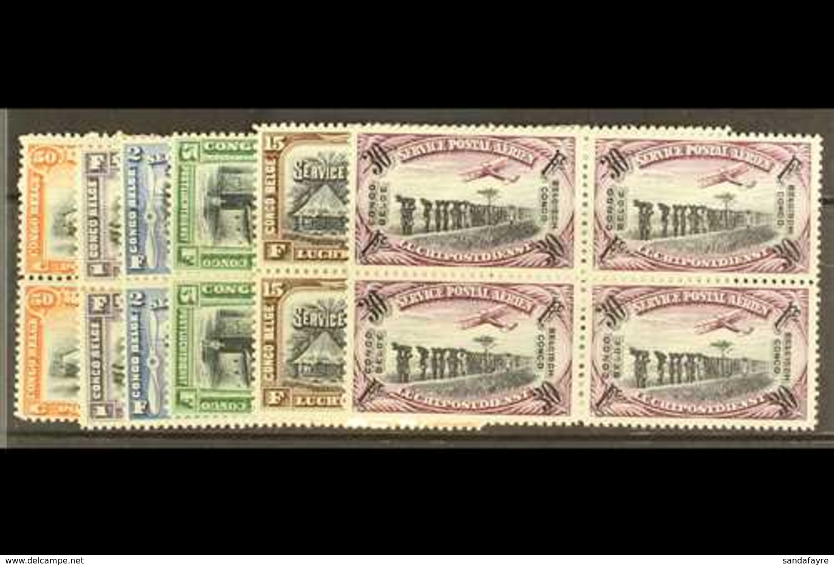 BELGIAN CONGO  1921-30 Air Set, COB PA1/6, Fine Never Hinged Mint Blocks Of Four. (6) For More Images, Please Visit Http - Sonstige & Ohne Zuordnung