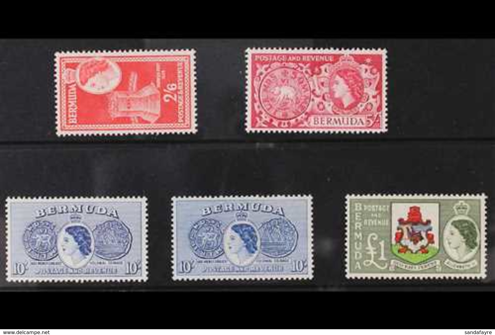 1953-62  Definitive Top Values, 2s6d To £1 Including Both 10s Shades, SG 147/50. Never Hinged Mint. (5 Stamps) For More  - Bermuda