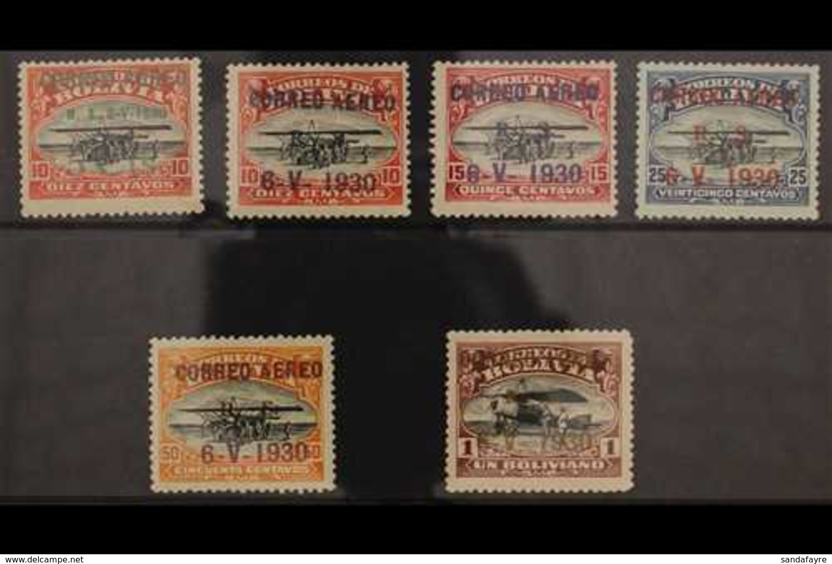 1930  Airmail "Correo Aereo" Ovpts Set, Scott C11/12, C14/16, C18, Fine Mint, 1b Signed Diena (6 Stamps). For More Image - Bolivien