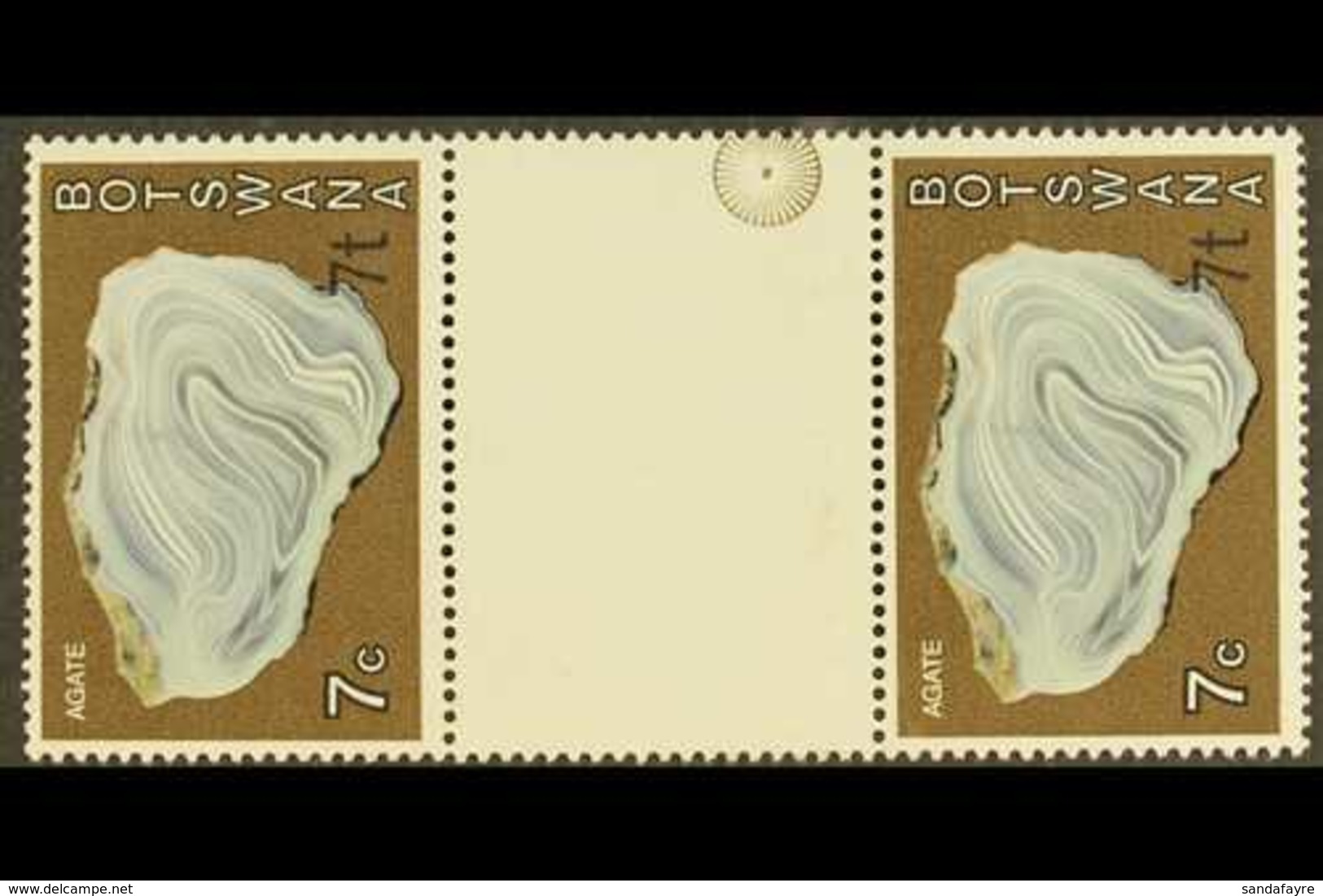 1976-7  7t On 7c Agate, Surcharge At Bottom Right, VERTICAL GUTTER PAIR, SG 372a, Never Hinged Mint. For More Images, Pl - Botswana (1966-...)