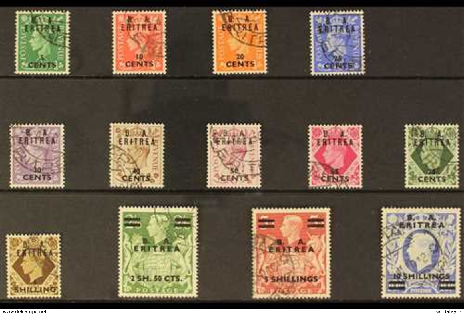 ERITREA  1950 "B A ERITREA" Overprinted Set, SG E13/25, Fine Cds Used (13 Stamps) For More Images, Please Visit Http://w - Italienisch Ost-Afrika