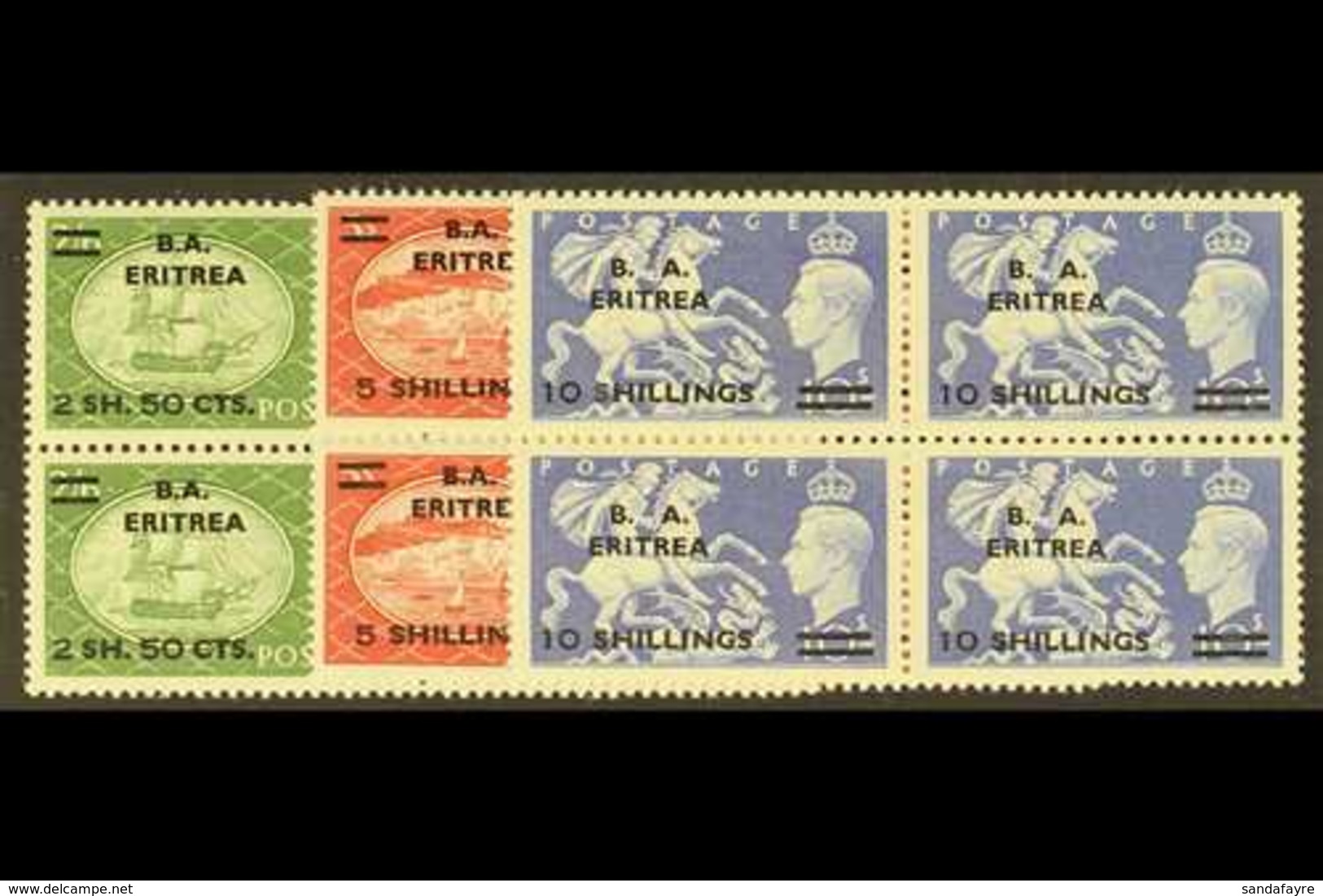 ERITREA  1951 2s50 - 10s Festival  High Val Surcharges, SG E30/32, In Never Hinged Mint Blocks Of 4. (12 Stamps) For Mor - Italienisch Ost-Afrika