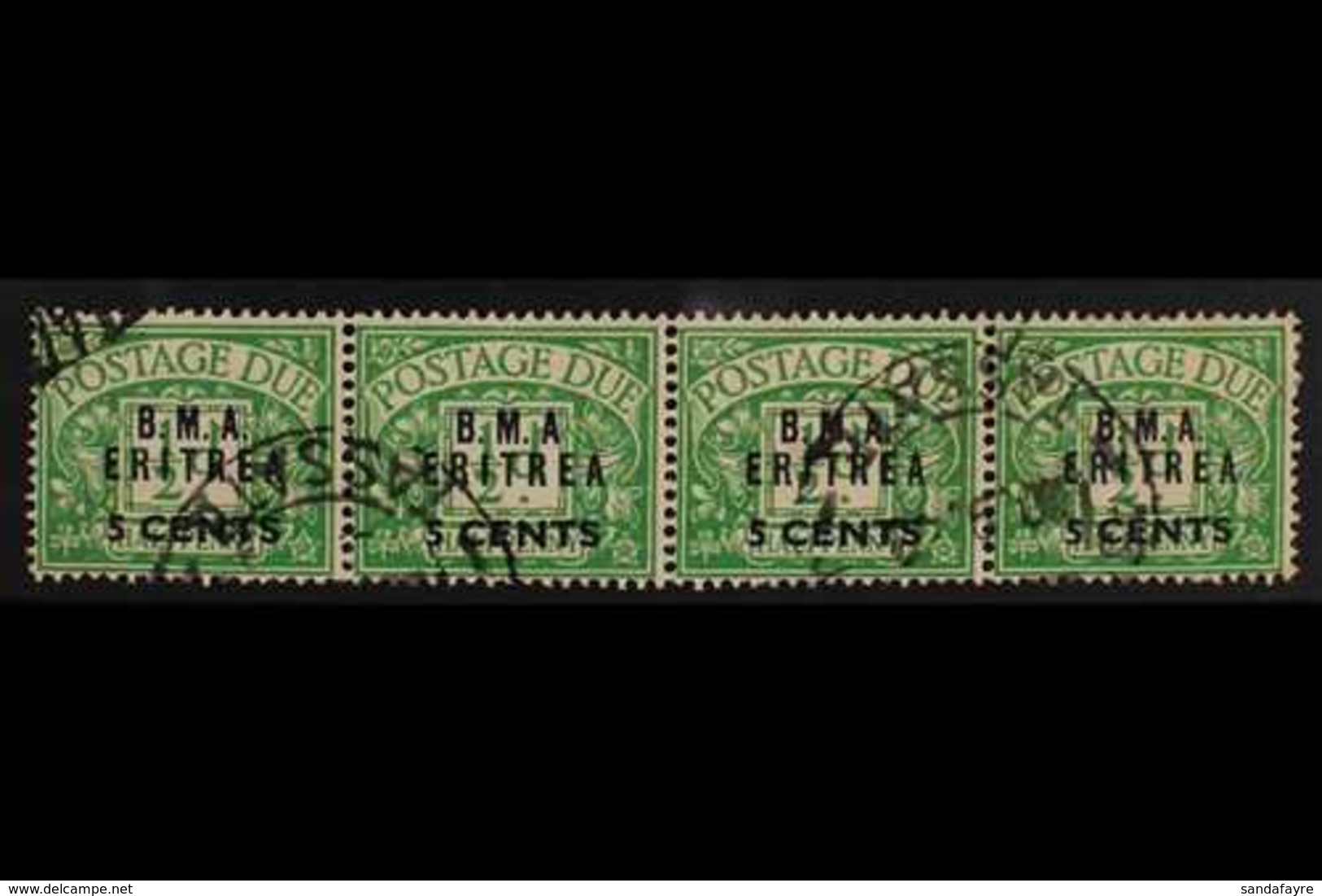 ERITREA  5c On ½d Emerald, BMA Ovpt, Variety "No Stop After A", SG ED1a In Strip With 3 Normals, Very Fine Used. For Mor - Italienisch Ost-Afrika