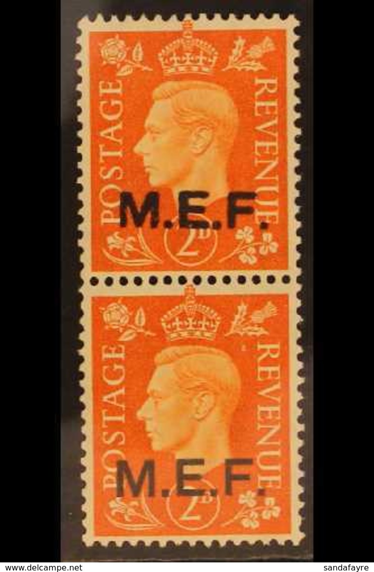 M.E.F.  1942 2d Orange, Ovptd Type M2/2a, Vertically Se-tenant Pair Of Regular And Rough Lettering Ovpts, SG M7b, Fine N - Africa Oriental Italiana