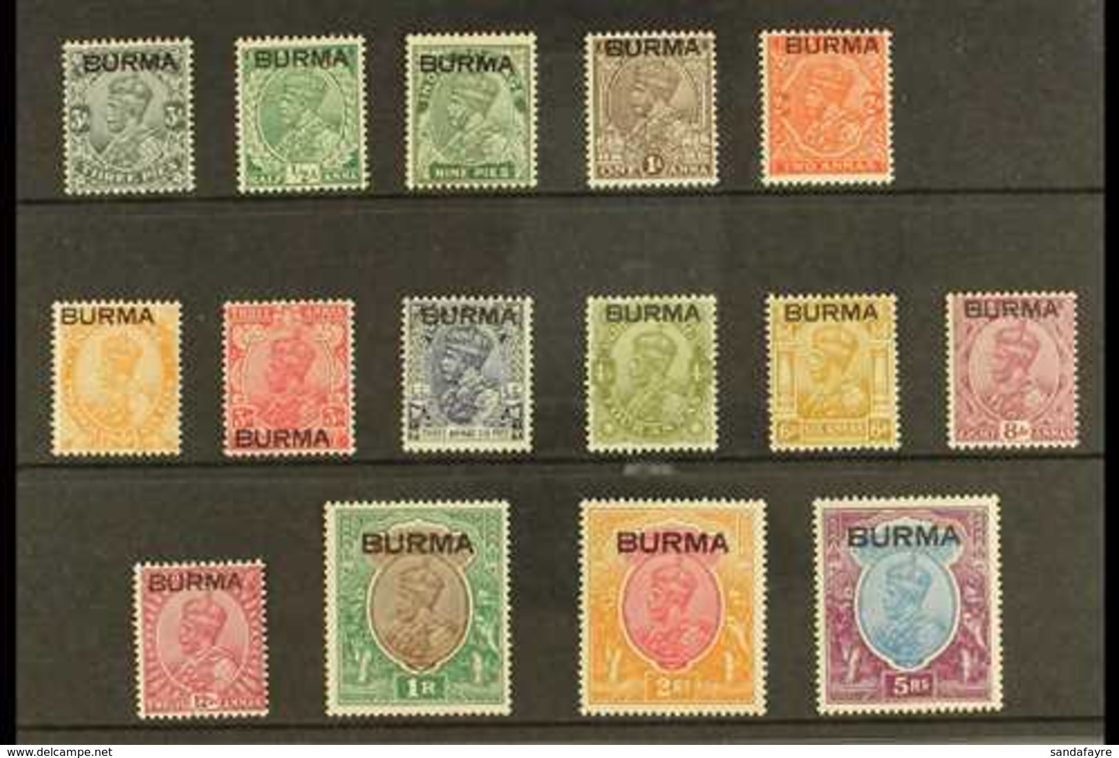 1937 MINT SELECTION  On A Stock Card & Includes KGV Opt'd Set To 5r, SG 1/15, (3a With Tiny Thin) Very Fine Mint (15 Sta - Burma (...-1947)