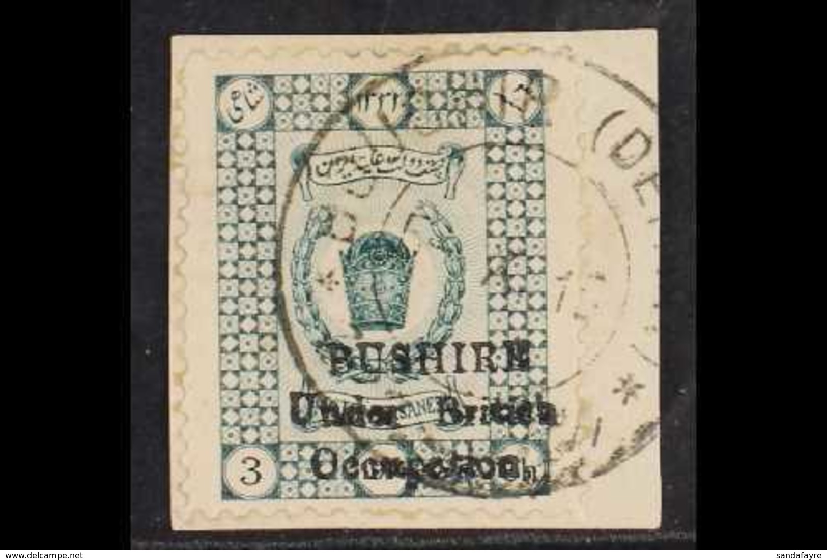 1915  (Sept) 3ch Deep Green, SG 17, Very Fine Used Tied To Piece With Persiphila Certificate. 149 Examples Prepared. For - Iran